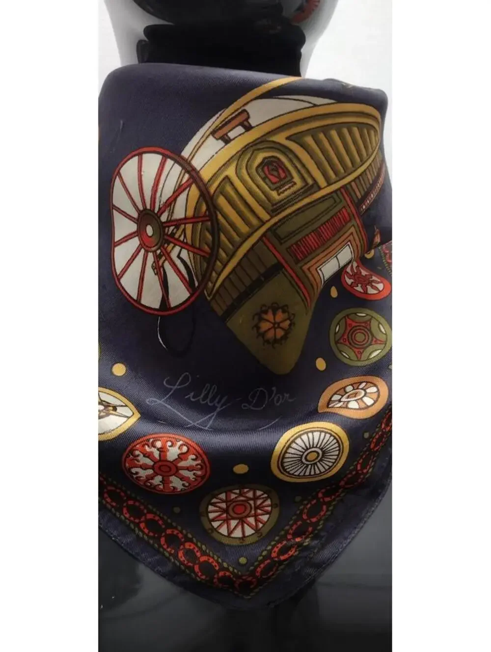 60s Lilly D'or Men's Scarf Carriages Acetate MCM Menswear Dandy Victorian Wheels